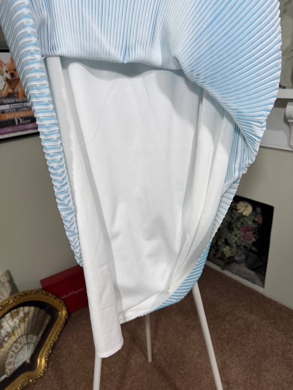 NWT Carlisle Light Aqua and White Micro Pleated Maxi Skirt Retail $658! - Picture 5 of 11